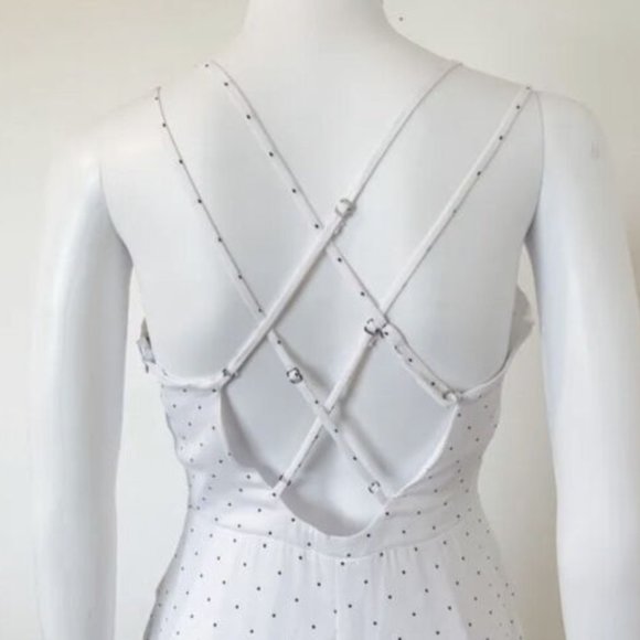 BCBGENERATION White Black Polka Dot Form Fitting Strappy Long Dress Size 4 - Picture 3 of 3